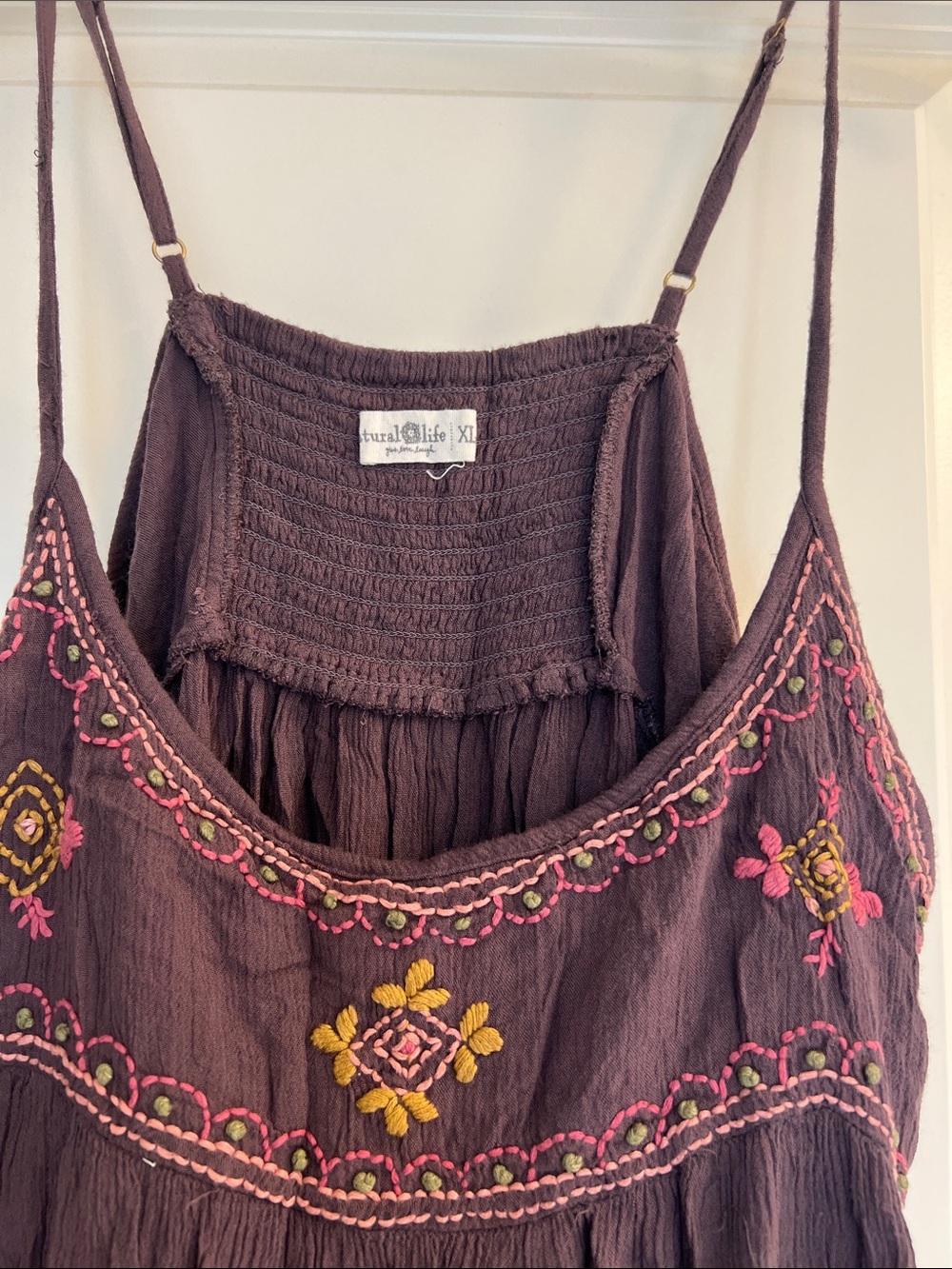 NATURAL LIFE Brown Embroidered Floral Dress